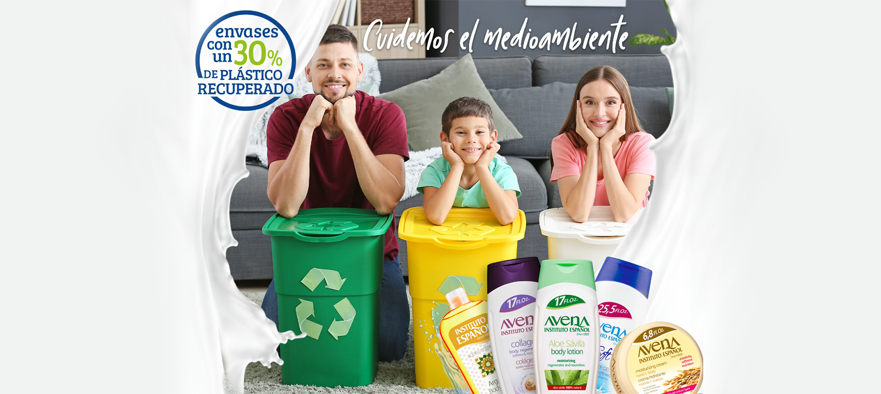 familia con productos avena reciclando